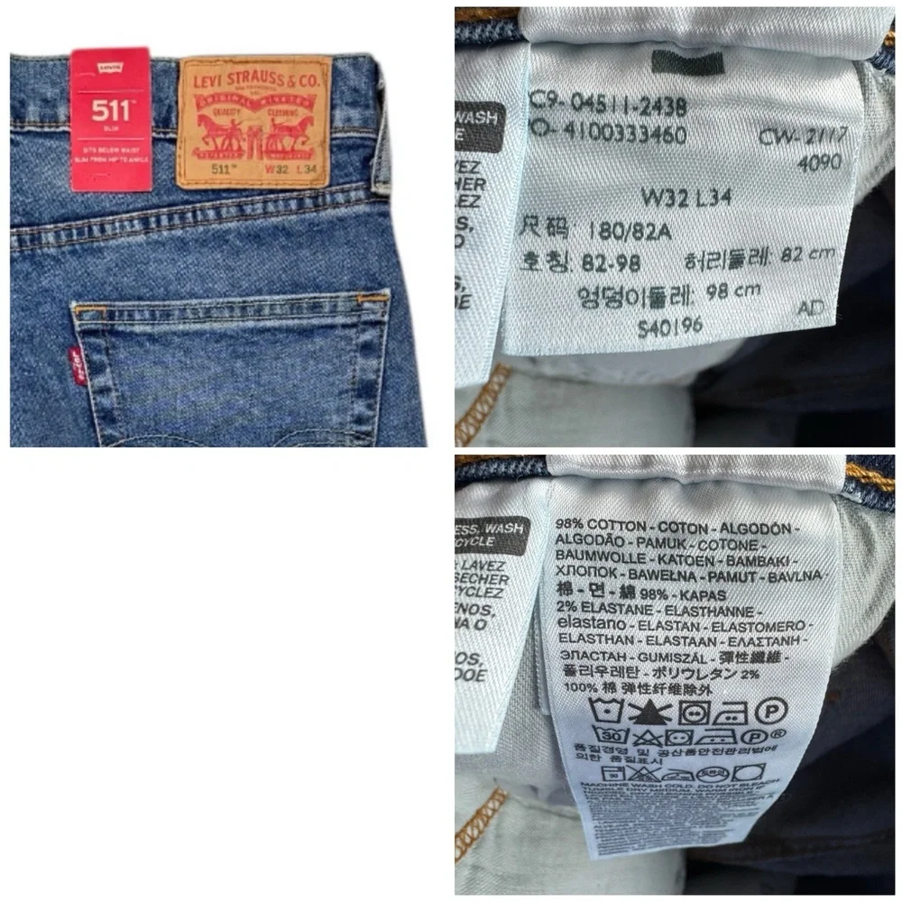 Levis 511 Slim Fit Jeans 32x34 Medium Wash Distressed Repaired Stretch Denim NWT